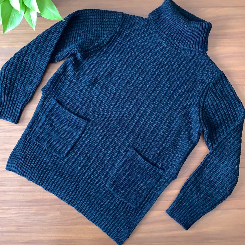John+Jenn Navy Green Acrylic Knit Turtle Neck Sweater Size Medium